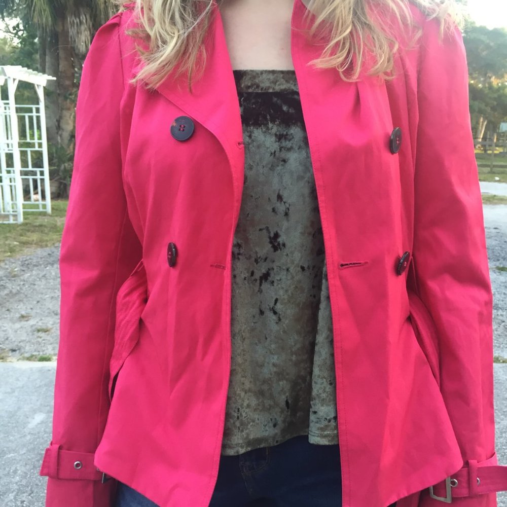 🌧Pink Trench Coat, Black Rivet - Picture 3 of 12